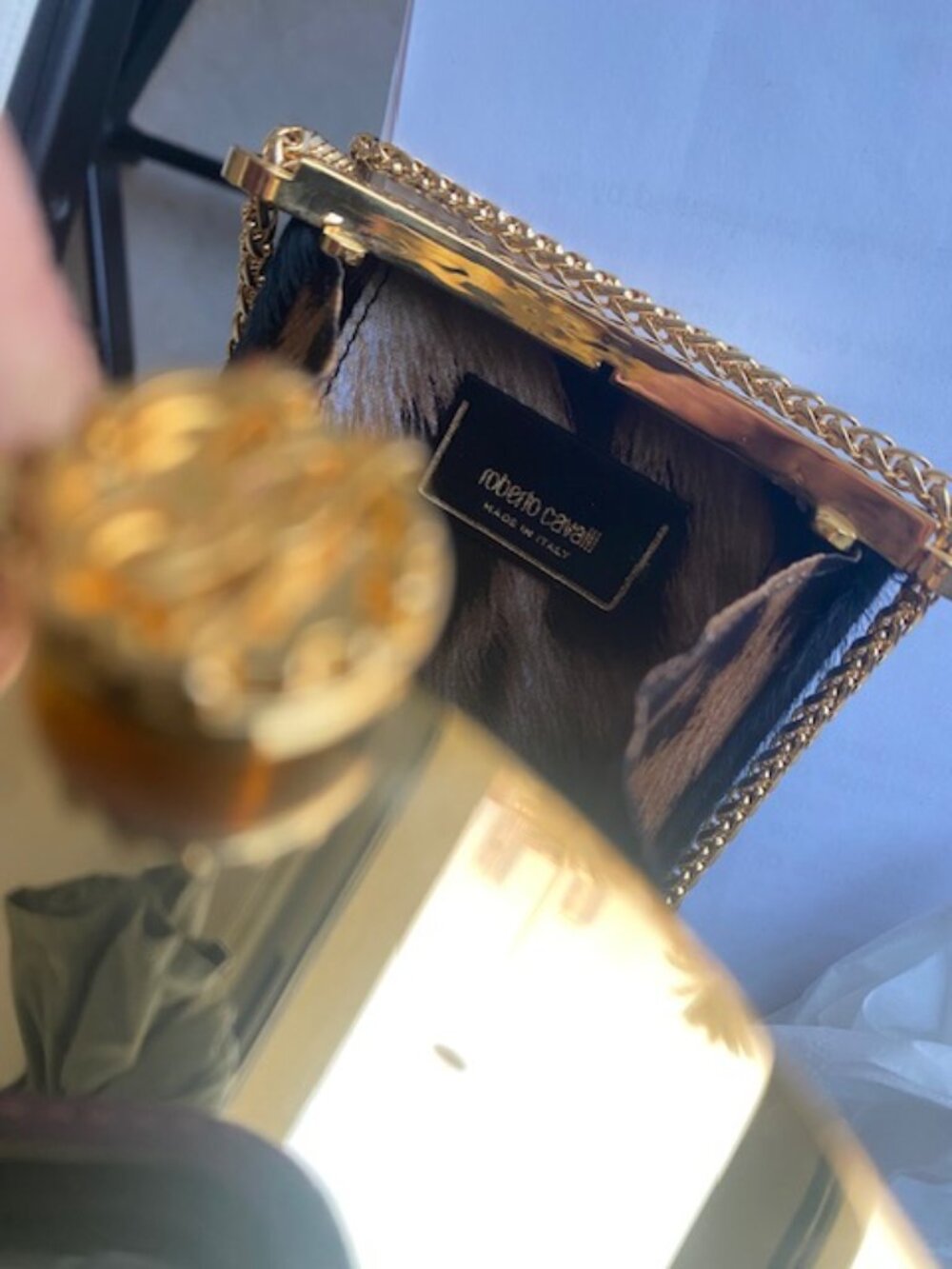 RARE ROBERTO CAVALLI DEA EMBELLISHED PONY-SKIN CLUTCH BLACK/GOLD TWIN GRIFFINS - Picture 9 of 9